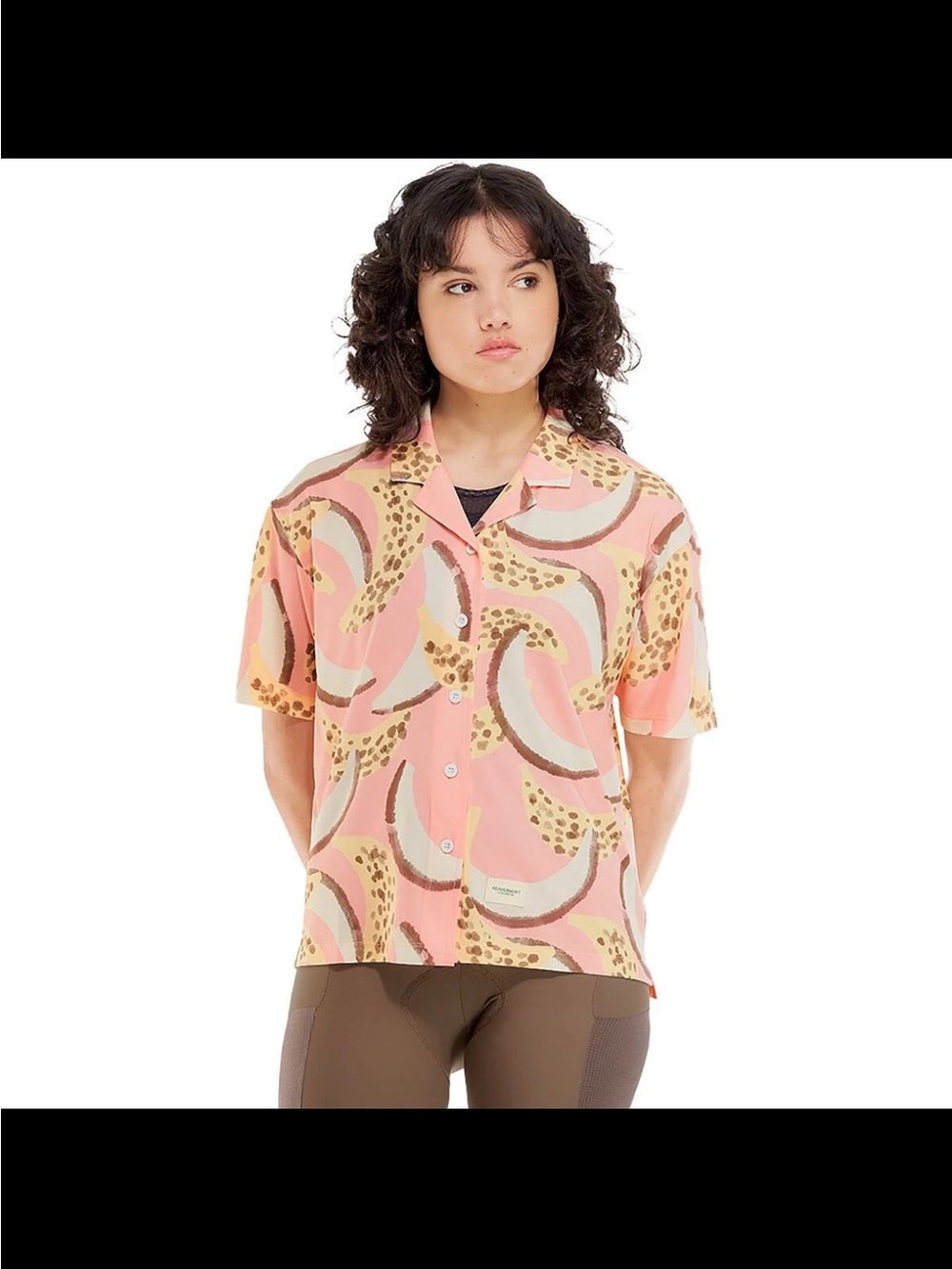 Peppermint Cycling Co Pink Abstract Short-Sleeve Button-Down Top
